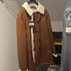Mens Double Breasted Faux Shearling Coat Size Large