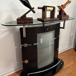 Bar Table With Glass Top and Base ,  52"L x 17"W x 38"H