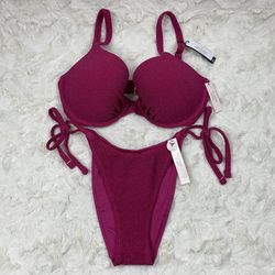 Victoria’s Secret Icon Bikini Shimmer Push Up Top Brazilian Bottom