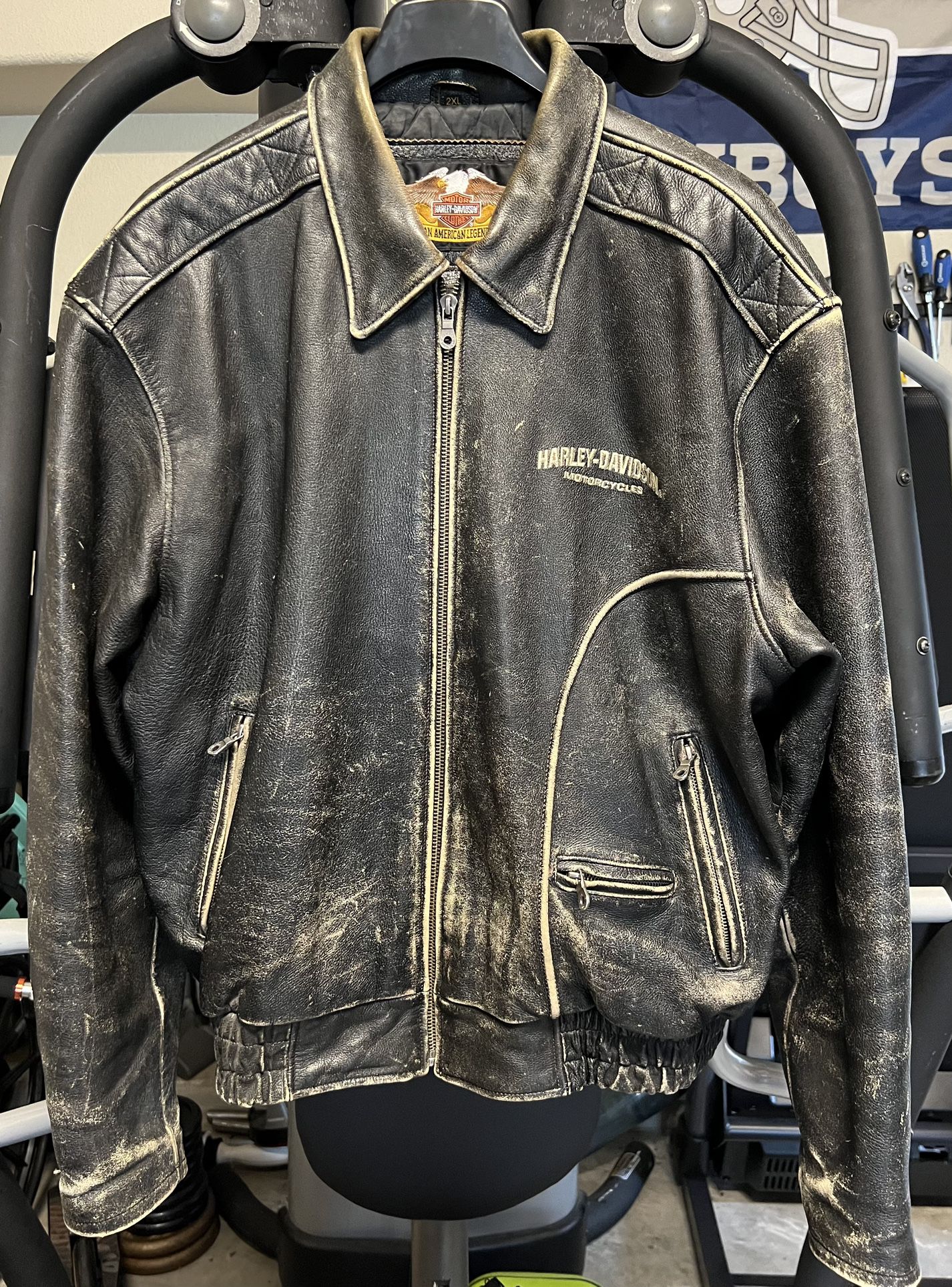 Authentic Harley Davidson Men Distressed Leather Jacket 2XL