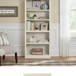 71 in. Off White 5-Shelf Classic Bookcase with Adjustable Shelves