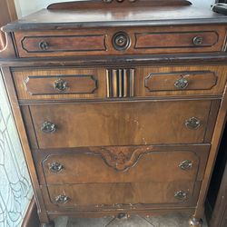 Antique Five-Drawer Wooden Dresser