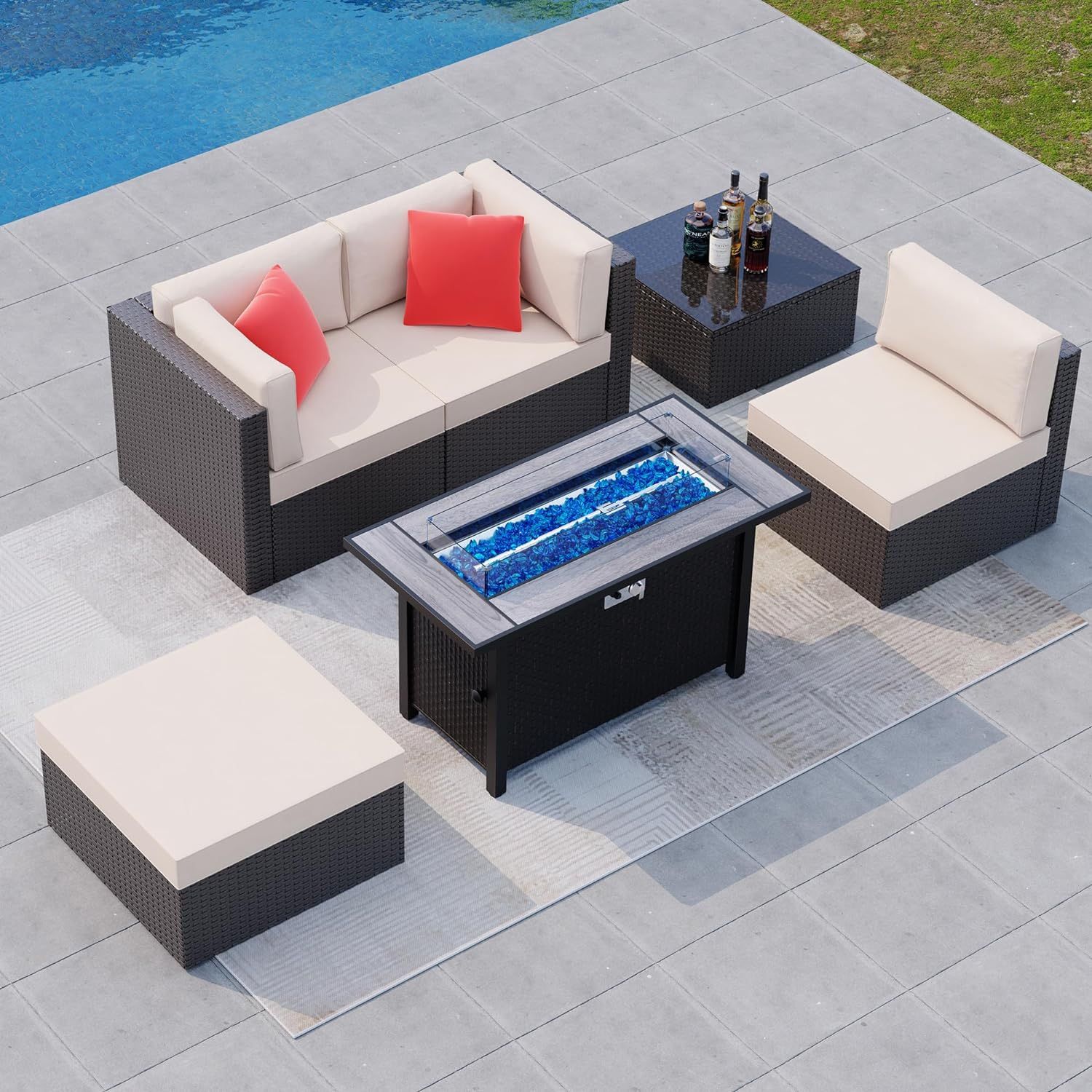 New Piece Patio Furniture Set with Fire Pit Table, Outdoor