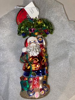 Radko CLAUS PARADISE Santa Ornament 7" Hawaiian Santa Palm Tree Gifts RARE