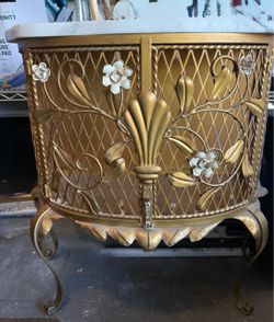 Italian Gold Ornate Iron Cabinet with Marble Top