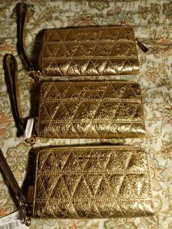 NWT Michael Kors Pale Gold Large Flat Multifunction Leather Phone Case Wristlet Wallet