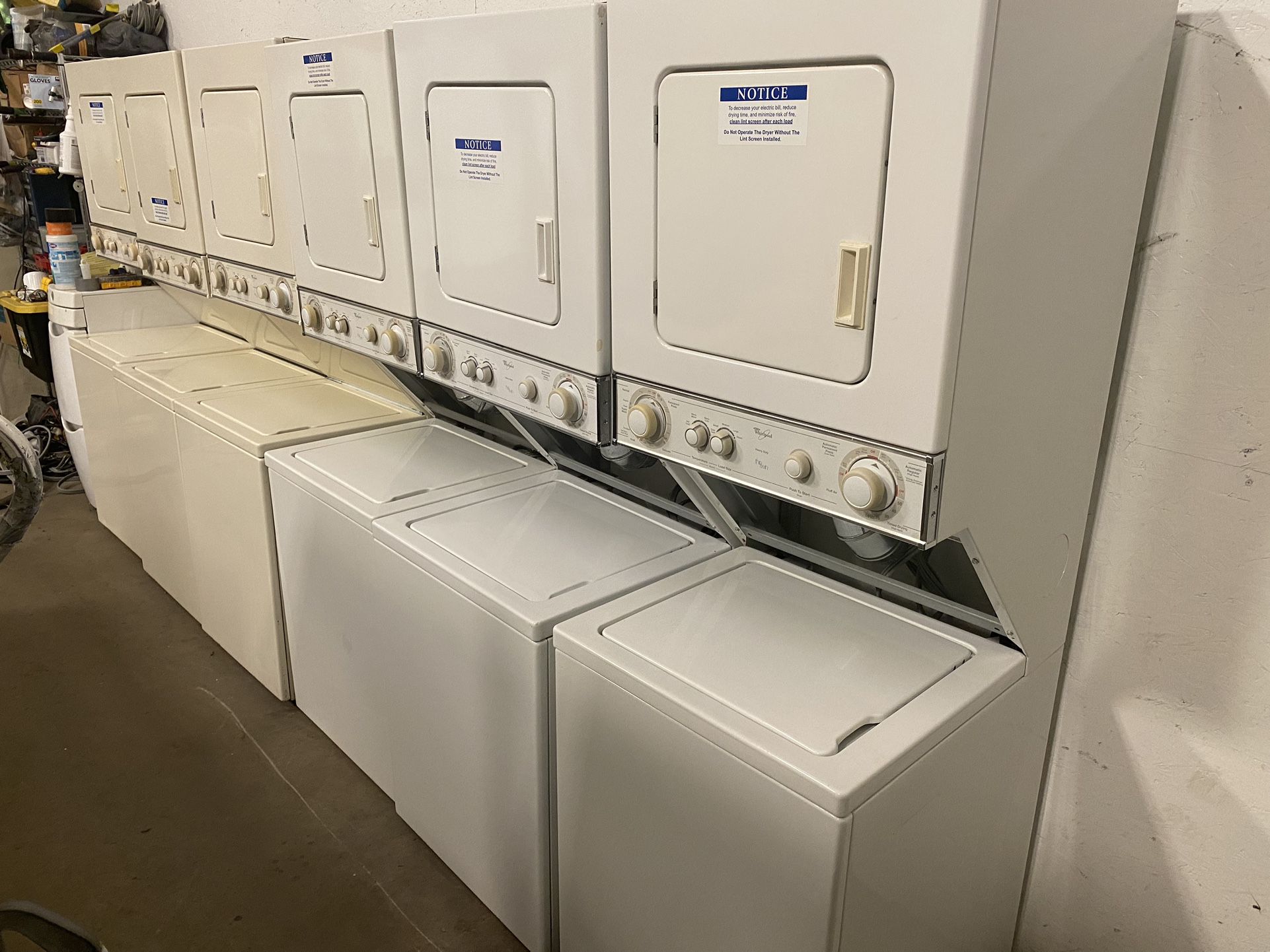 Several Clean White Whirlpool 24 Inch Stackable Washer & 220 Electric Dryer