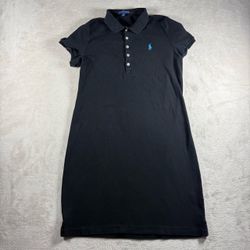 Y2K Ralph Lauren Women’s Large Black Polo Shirt Dress White Logo #11A