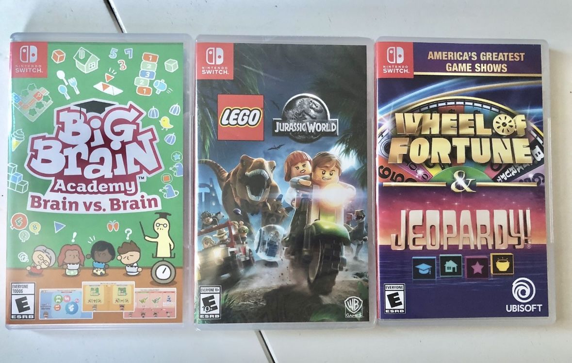 Nintendo Switch Games - New & Sealed Jurassic World $18 Big Brain Academy Gently Used $12 Wheel Of Fortune / Jeopardy Gently Used $8