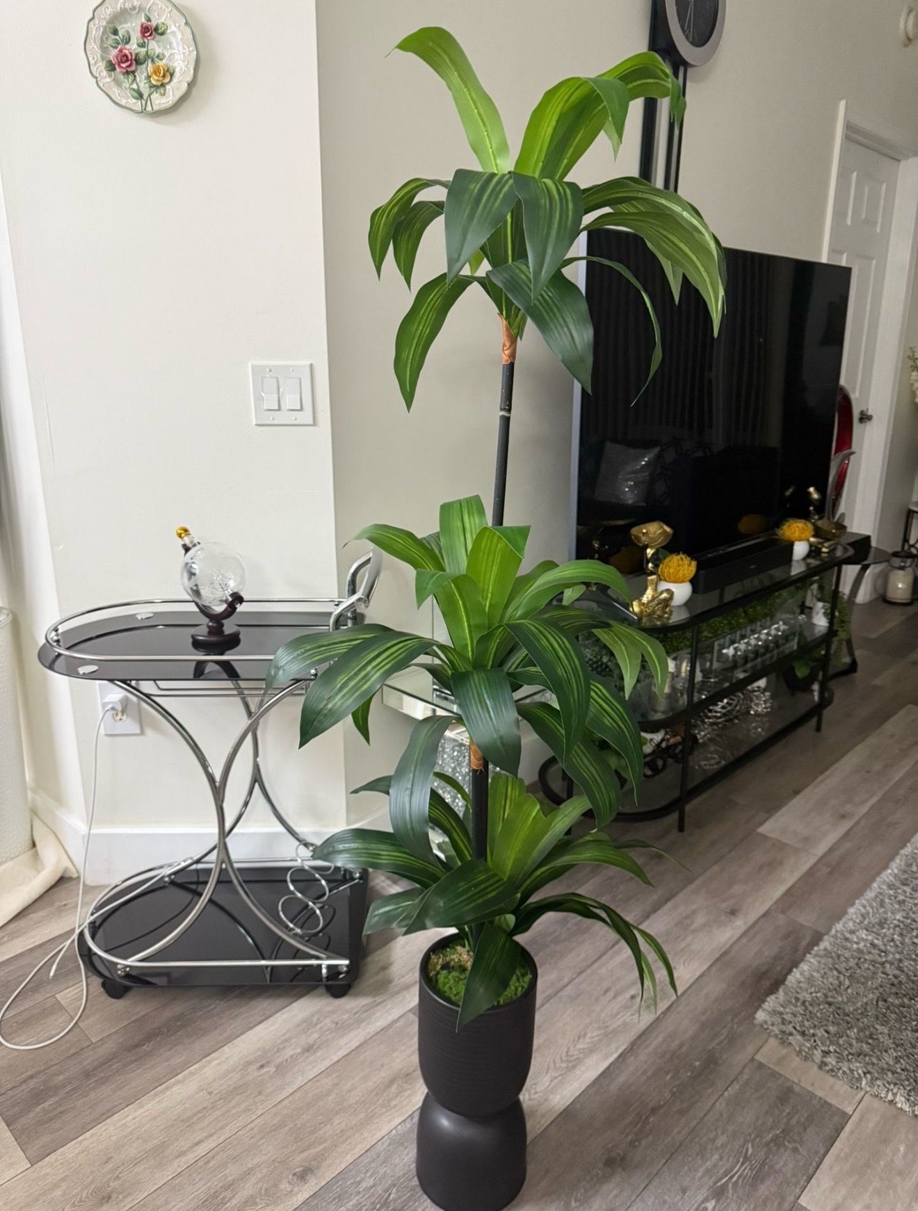 Pretty artificial plant 5 ft tall with tall planter