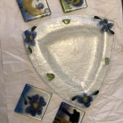 Glass plate and coasters