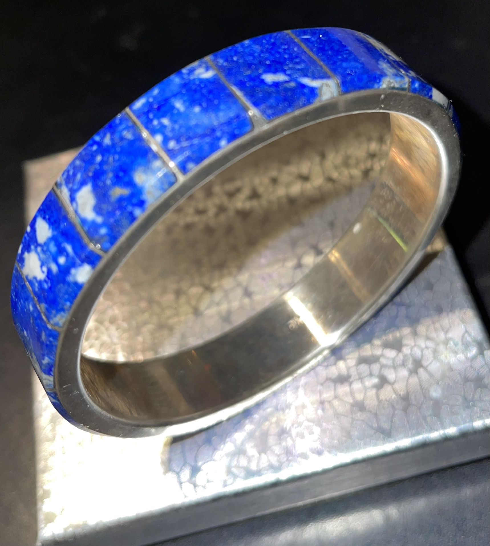 950 Silver Bangle Bracelet With Lapis Inlay, Excellent Condition, Google It  for price comparison