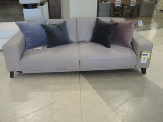 Taupe Gray Leather Track-Arm Sofa