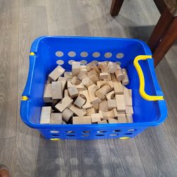 Big Bin Of Assorted Antique Wood Building Blocks. 