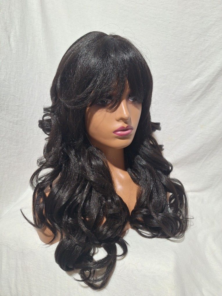 Human Hair Blend Wig. Curling Iron Safe. 24 Inches Long