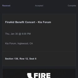 KIA FORUM FIRE AID BENEFIT TICKET 