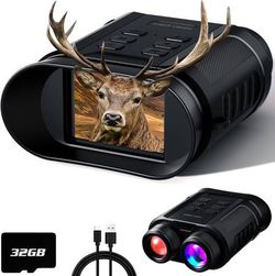 Night Vision Goggles - 5W Upgraded 4K HD IR Binoculars - 8X Digital Zoom, Rechargeable Binoculars with Camera Built in, 32GB Card to Save Photos and V