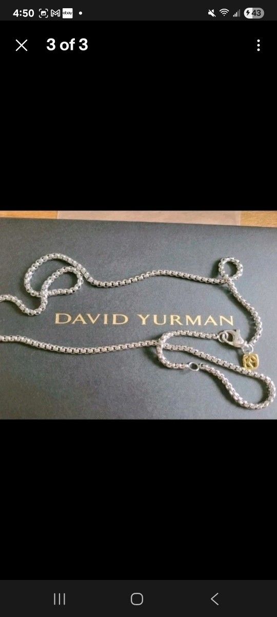 David Yurman Box Chain Necklace Adjustable  20-22" Long 2mm Thick 