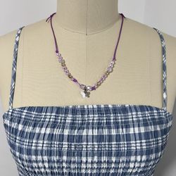 Butterfly 🦋 Necklace Blk And Purple Silk Cord. Adjustable. Gothic Fashion Jewelry 