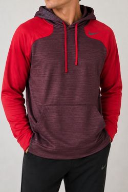 Nike Pro Training Therma-FIT Hoodie Men's Small Red Burgundy Fleece Pullover