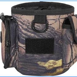 forest color Dog Treat Pouch with Drawstring Pocket, MOLLE Support, 600D Waterproof Fabric, 3 Storage Spaces, Treat Pouch for Pet Training Walking