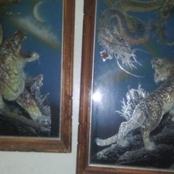 Buying both dragon and tiger Antique foil oriental art hand curved frames.