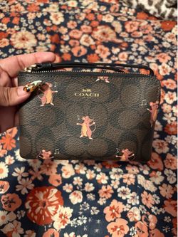 Coach Corner Zip Wristlet in signature canvas  with party mouse print