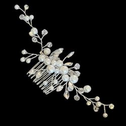 Bridal Wedding Silver Hair Combs with Rhinestones and Pearls