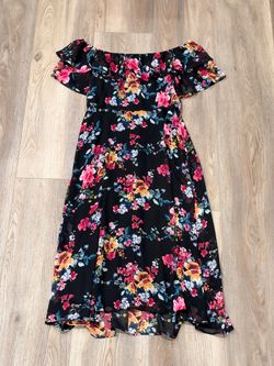 Black Floral Off-Shoulder Midi Dress