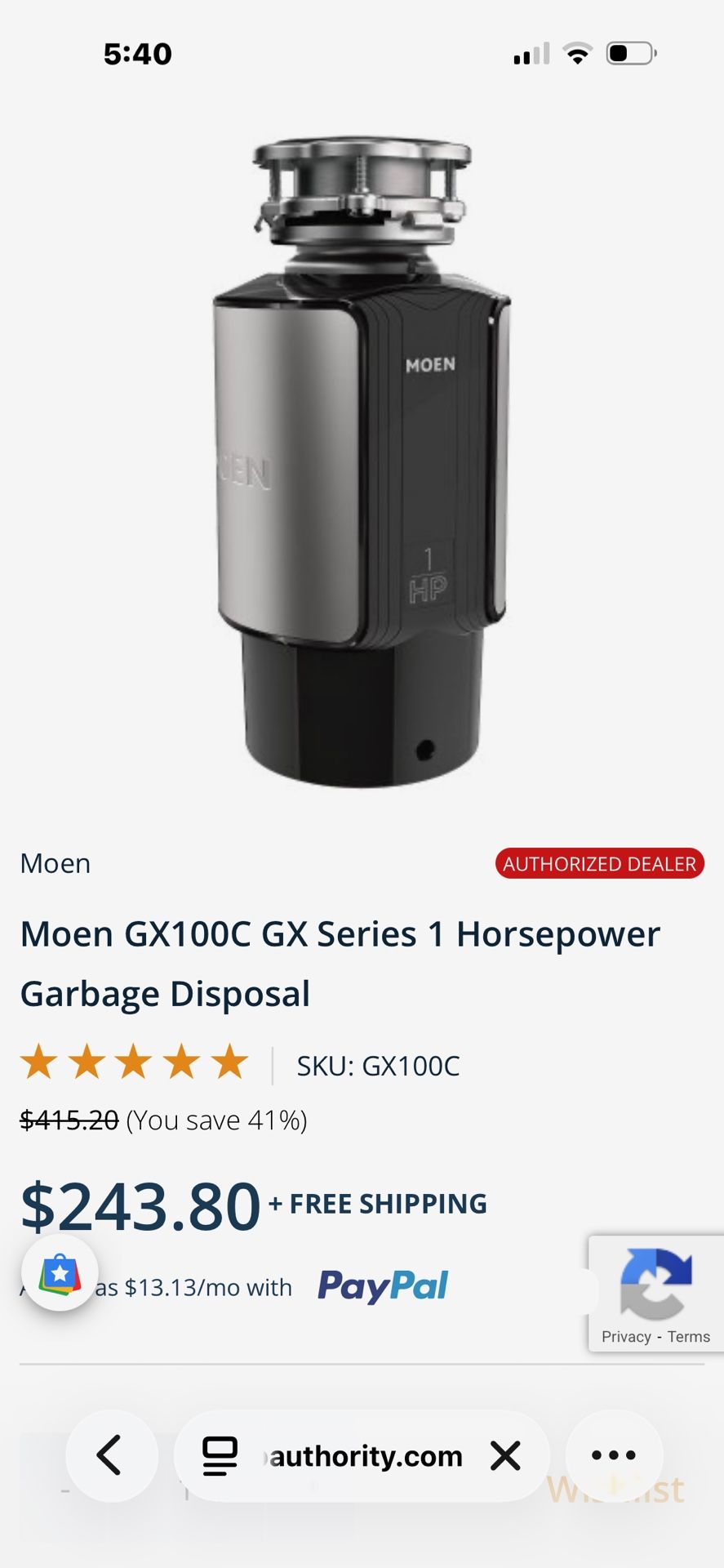 The chef Garbage Disposal New In Box