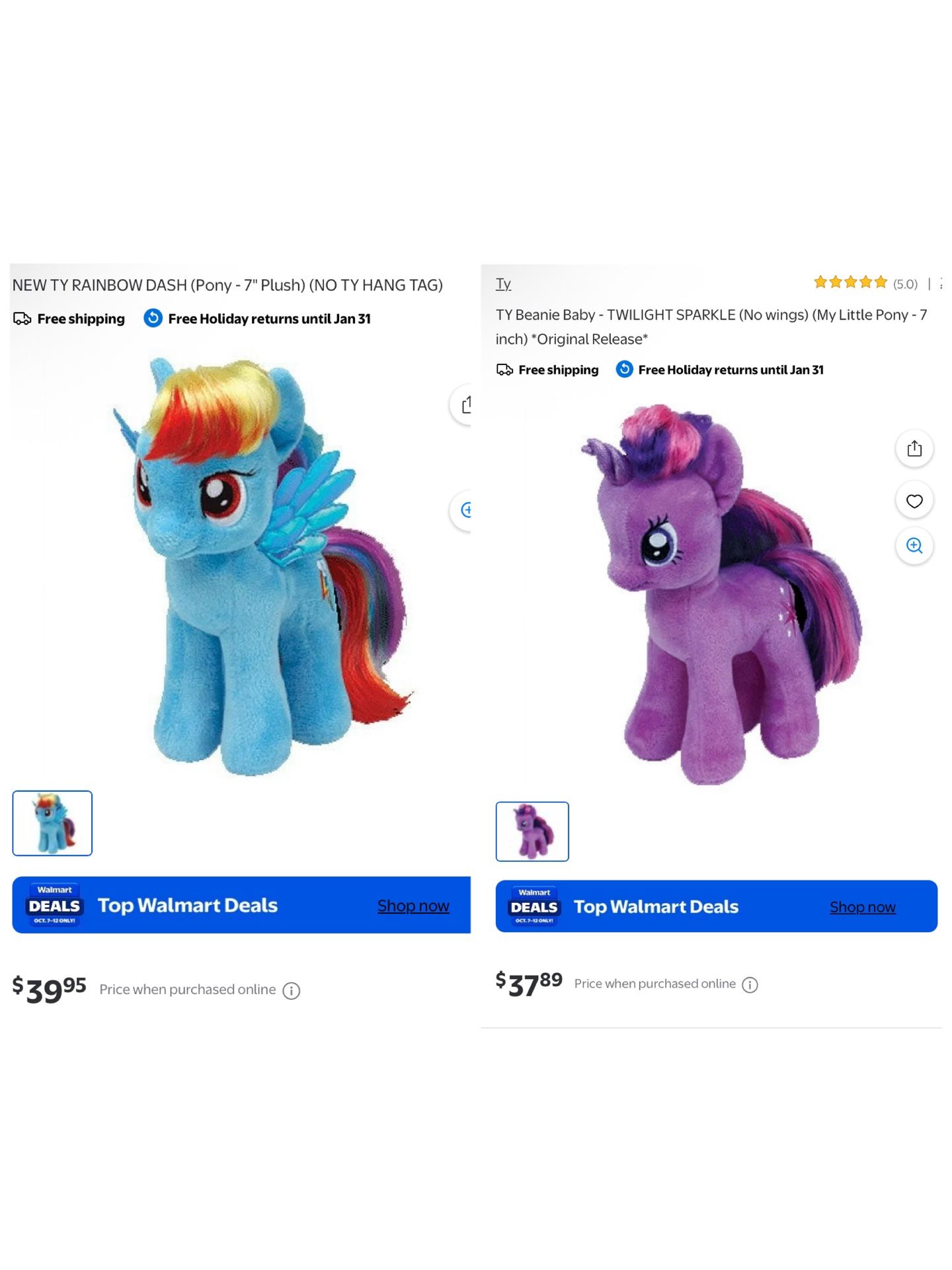 Shippable TY Rainbow Dash and Twilight Sparkle Plush Set