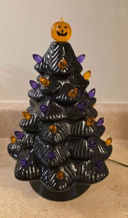 Mr. Christmas 12" Ceramic Halloween Tree Black Lighted Model H223731 WORKING