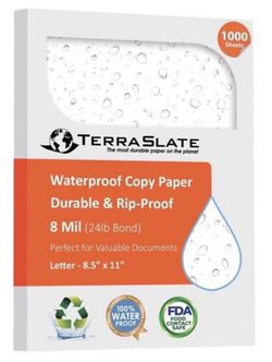 New Eco-Friendly TerraSlate Premium Waterproof Printer Paper, 8.5” x 11” 1000 Sheets