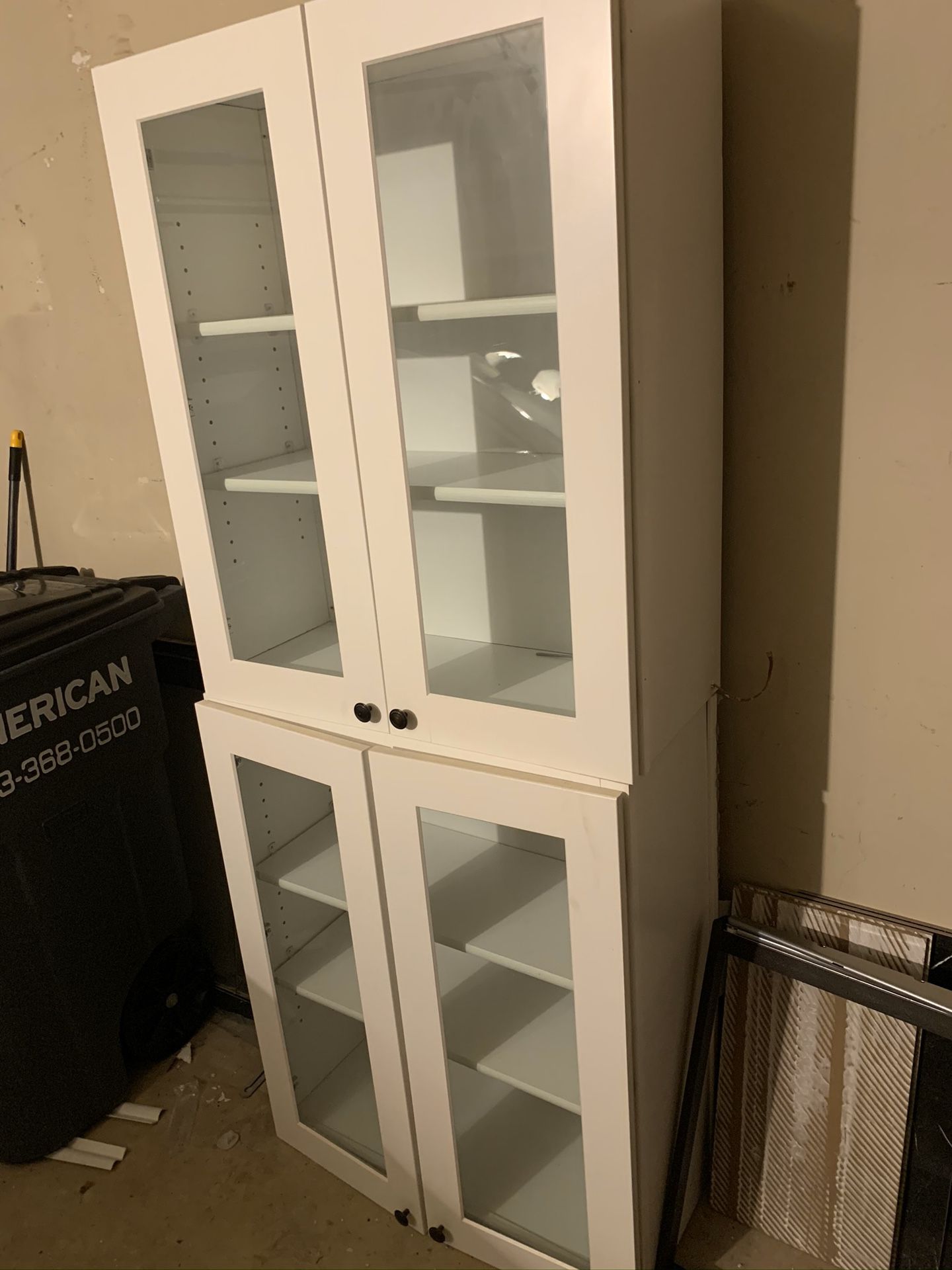 2 glass kitchen cabinets (white)