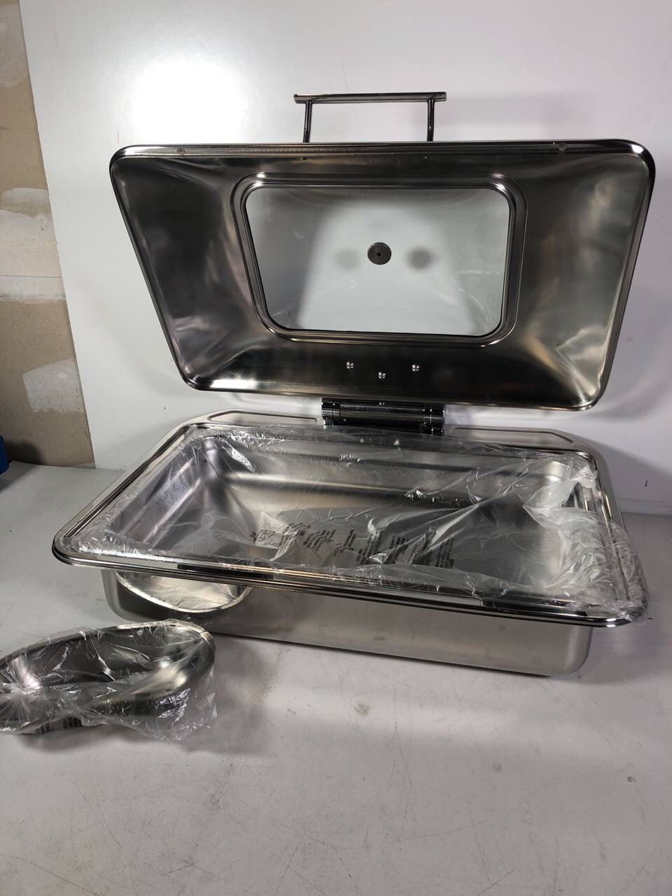 Tablecraft CW40161 7 Qt. Full Size Stainless Steel Induction Chafer with Glass Lid