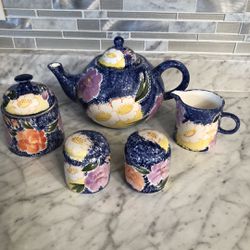 Colorful Ceramic Teapot, Salt and Pepper and Creamer and Sugar Set