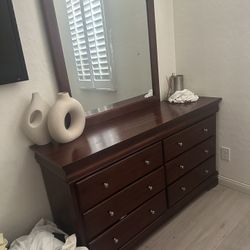 Wood Dresser And Mirror For Sale 