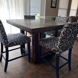 Real Marble Stool Heigh Dinning Table With 4 Chairs