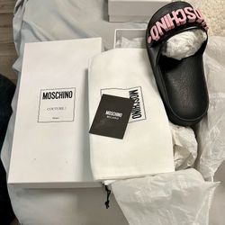 Fab Female Moschino lettered(Steel) Slides!