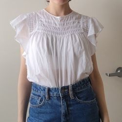 Banana Republic XS Flutter Ruffle Sleeve Blouse White Women's