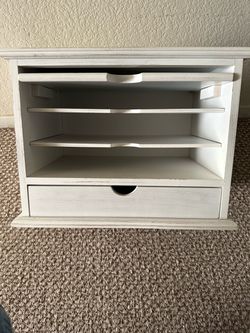 White Wood Desktop Organizer with Drawer