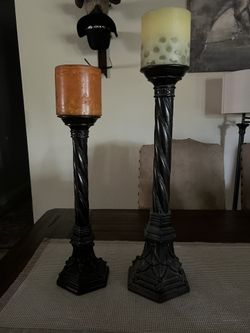 Wooden Pillar Candle Holders X2