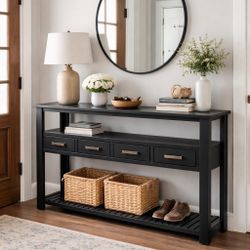 63” Black 3-Tier Open Shelves and Metal Handles [NEW] **Assembly Req** 