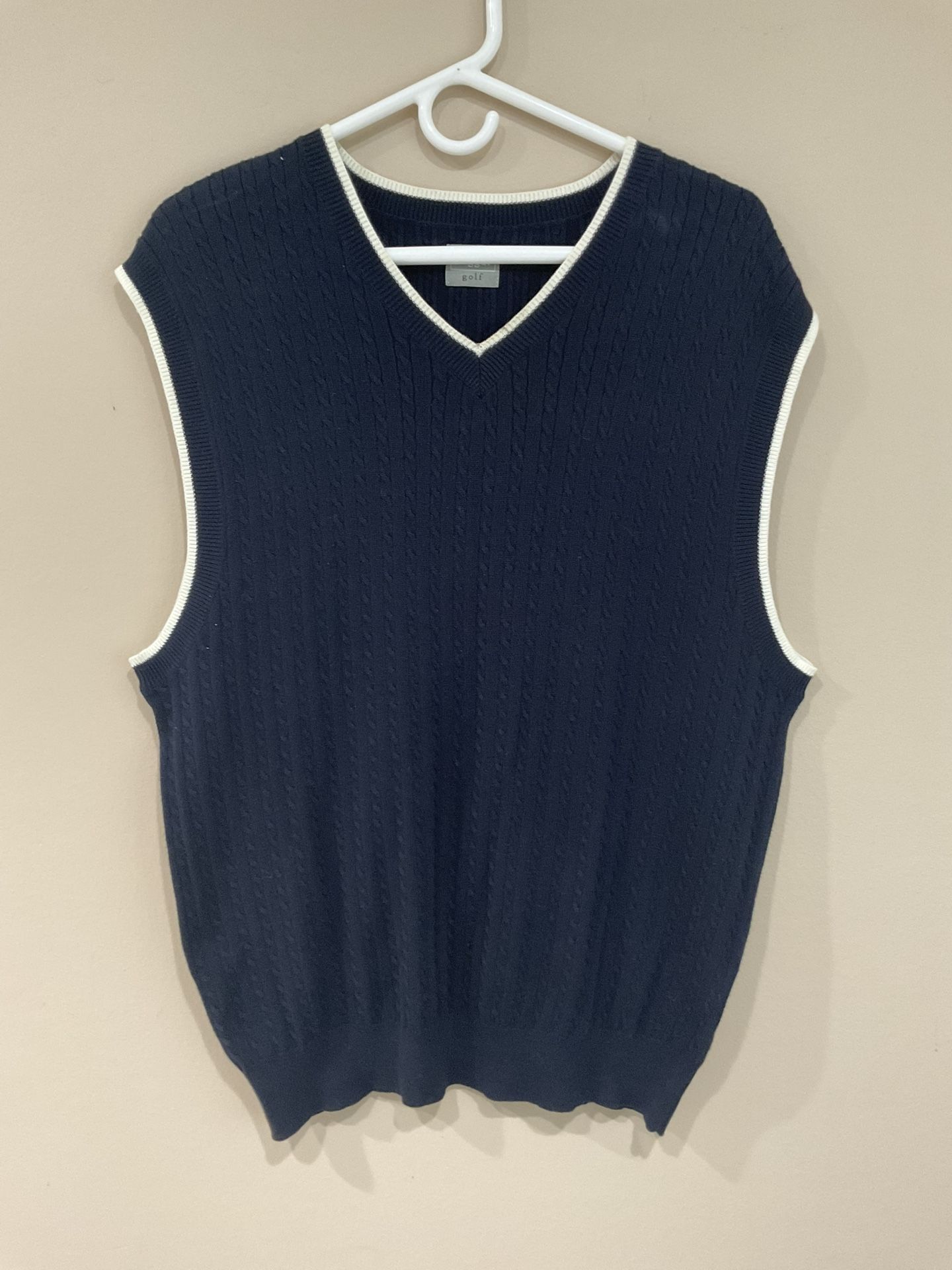 Haggar Golf Men’s CottonThin Jersey Knit Stretchy Navy Blue Vest, Size L