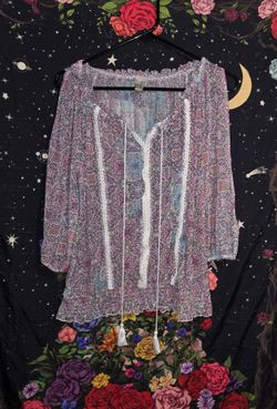 Purple sheer 3/4 sleeve blouse