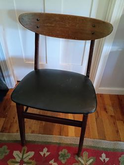 Two Vintage-Style Wood & Black Vinyl Chairs – $80 OBO