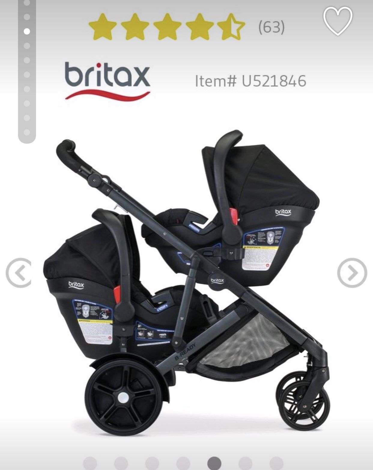 Britax B ready double stroller with 2 car seats
