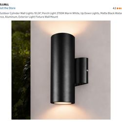 DSJJBLL Modern Outdoor Cylinder Wall Lights 10.24", Porch Light 2700K Warm White, Up Down Lights, Matte Black Waterproof Wall Sconce, Aluminum, Exteri