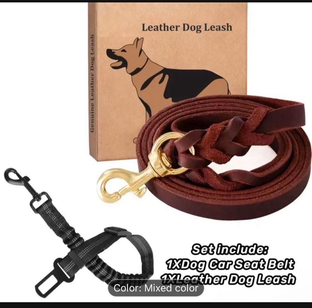 Leather Dog Training Leash 6 Foot - Military Grade Heavy Duty Dog Leash for Large Medium Small Dogs (Brown, M:5/8" x 6ft)