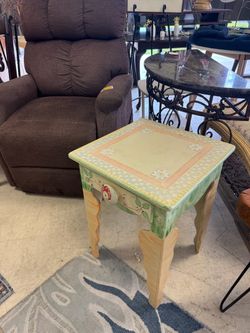 Hand-Painted Wooden Side Table with Drawer